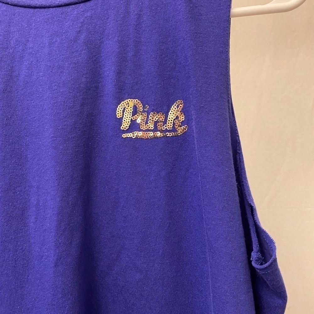 PINK Victoria’s Secret Size Small Purple Sequins Logo Tank Top, Raw Underarm Hem - Picture 5 of 8